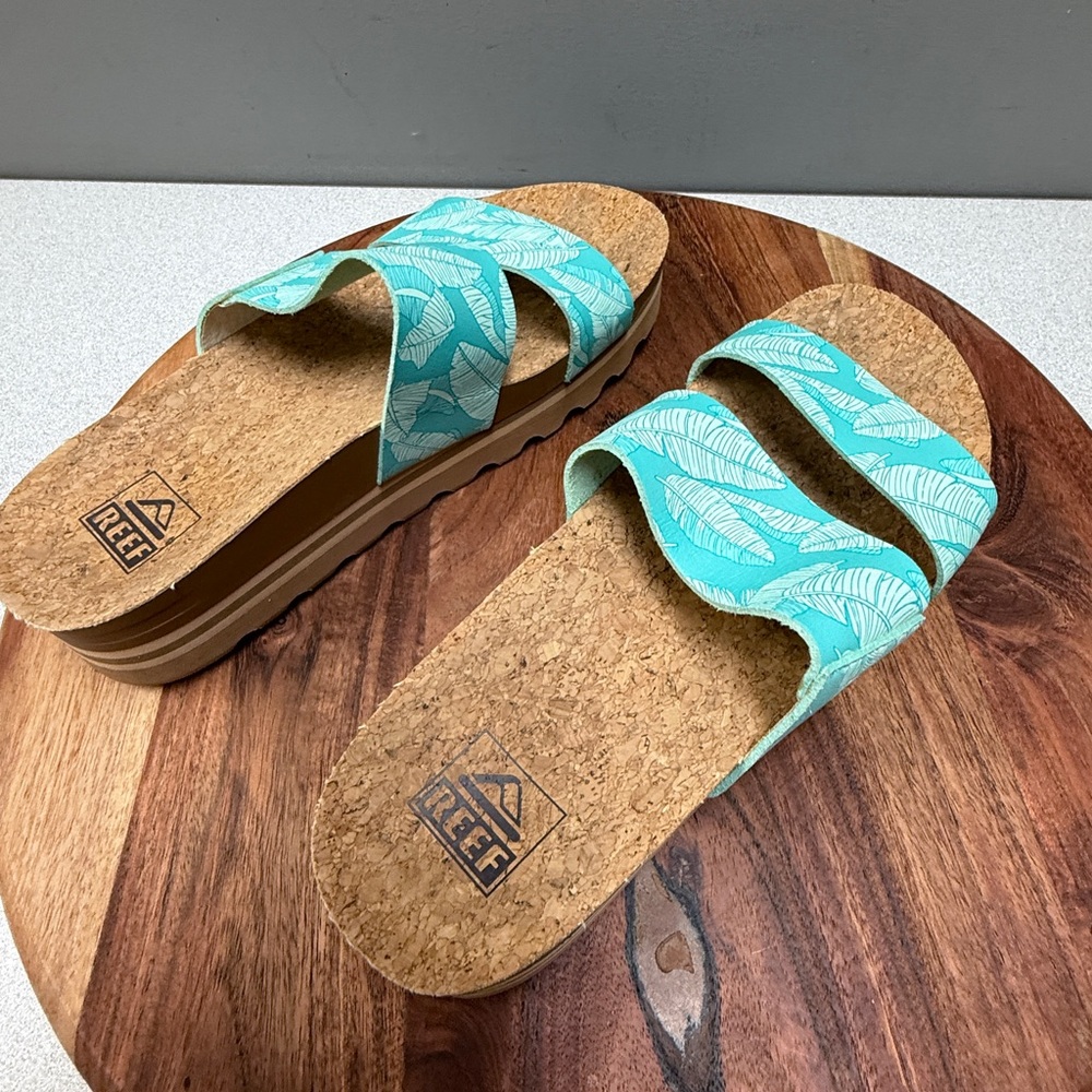 Reef Women's Turquoise Leaf Cork Slide Sandals - Picture 6 of 13